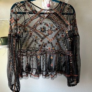 Free People Flowy Mesh Boho Blouse | Worn 2x